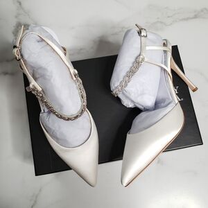 Badgley Mischka Kailani Pointed Toe Chain Strap Heel Pump White Wedding